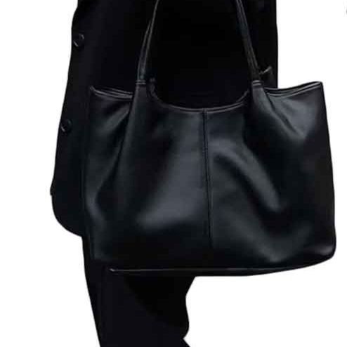 黒 バッグ 大容量黒革調トートバッグ女性用肩掛け無地