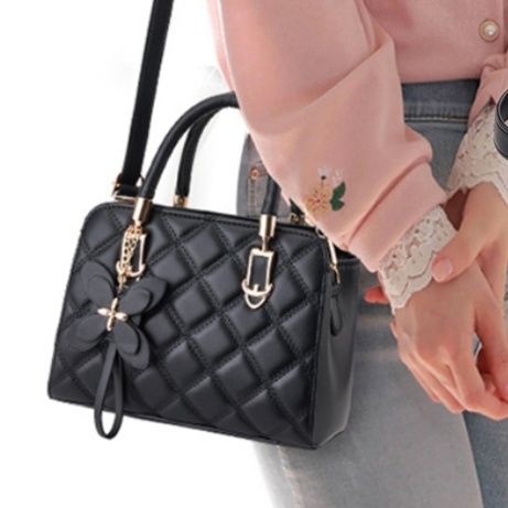 黒 バッグ キルティング合皮ハンドバッグ斜め掛け2way