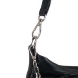 黒 バッグ 黒レザー調チェーン付きショルダーバッグ 