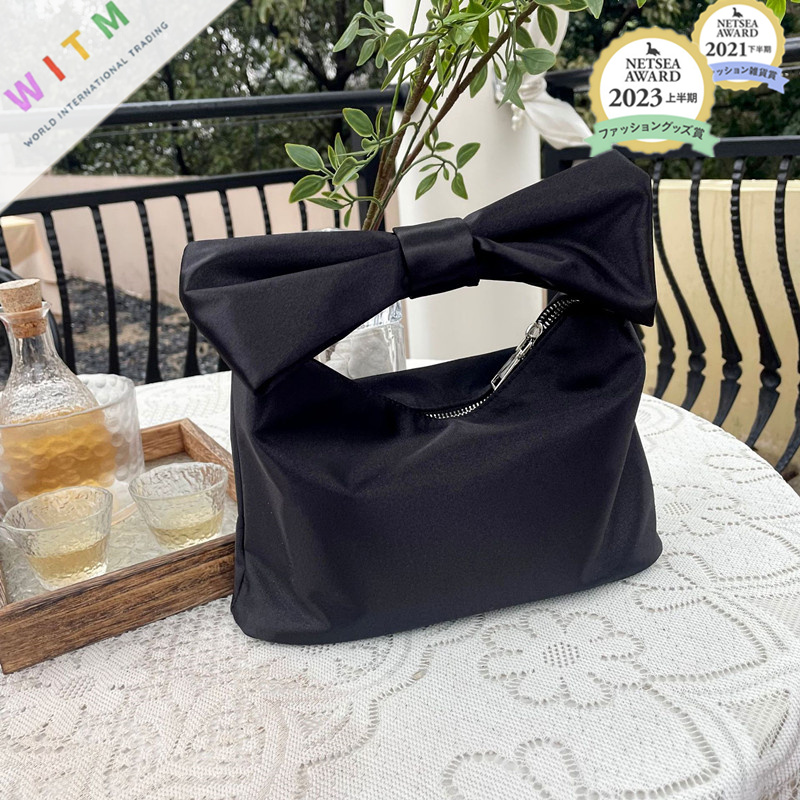 黒 バッグ 黒リボンデザインハンドバッグ上品レディース手提げ