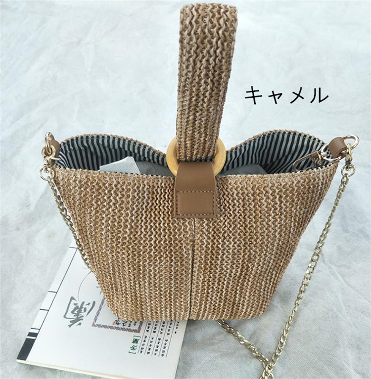 黒 バッグ 黒編み込みミニバケツ型かごバッグ