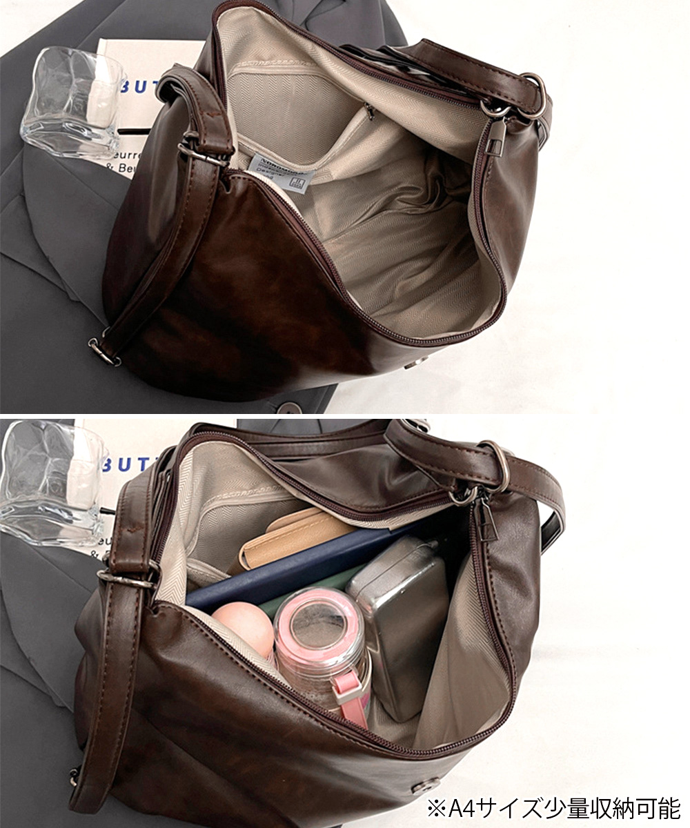 黒 バッグ リボン付き合皮ショルダーバッグ2way仕様