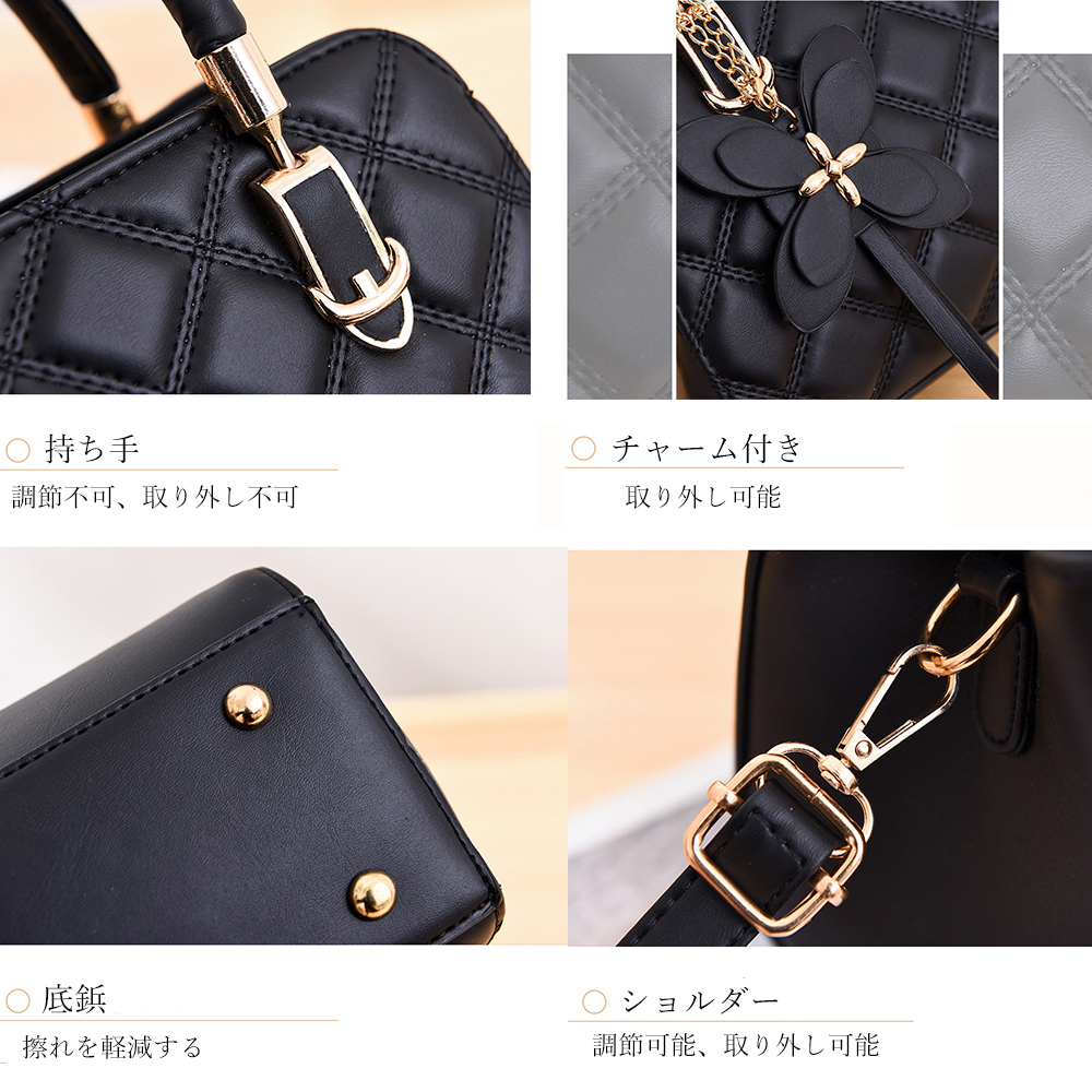 黒 バッグ キルティング合皮ハンドバッグ斜め掛け2way