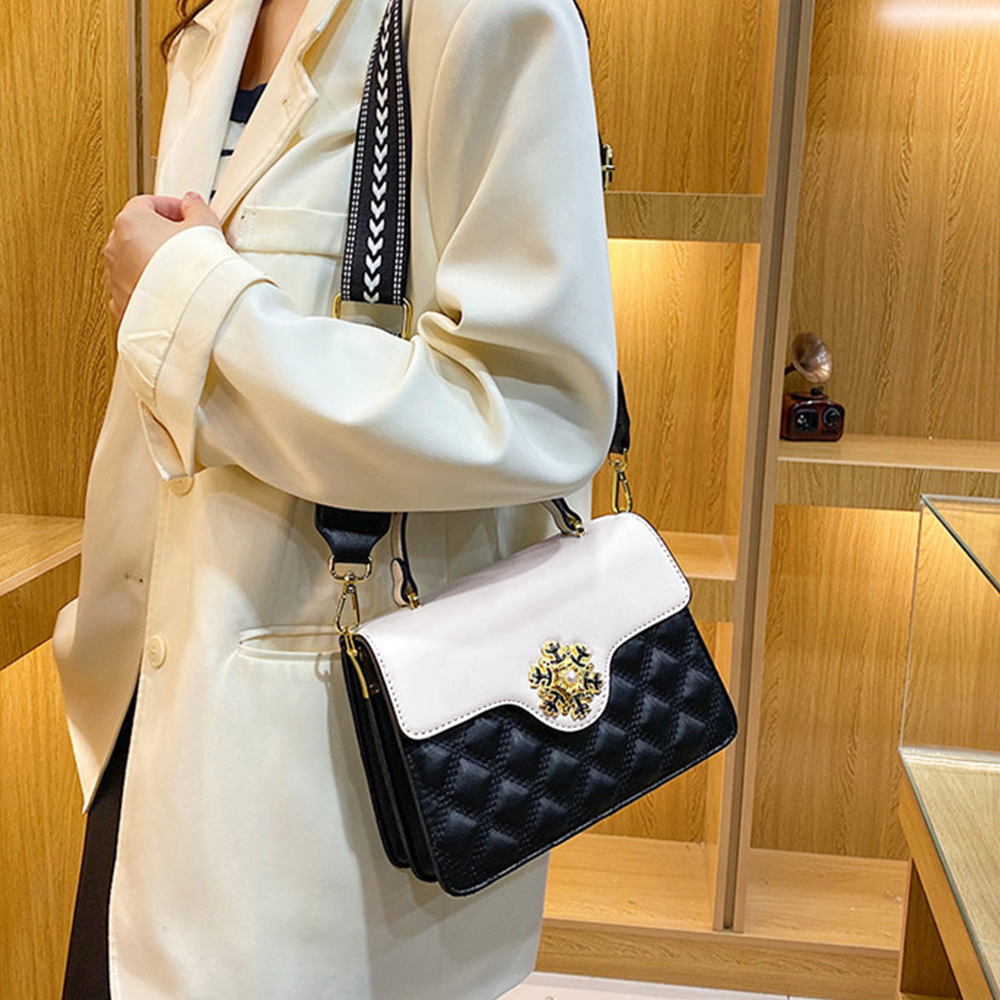 黒 バッグ キルティング ショルダーバッグ 黒 白 配色 二つ折り