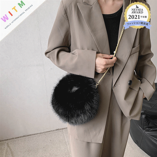 黒 バッグ 黒ファー丸型ショルダーバッグ上品レディース秋冬