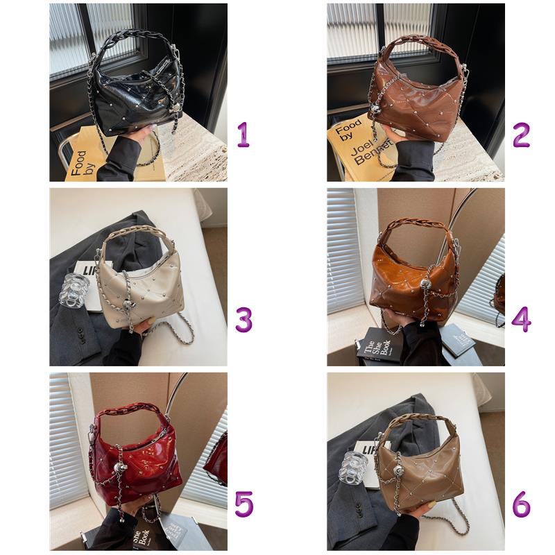 黒 バッグ 黒レザー風ハンドバッグ チェーン付き大容量ショルダー鞄