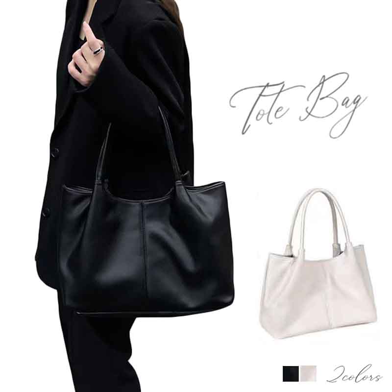 黒 バッグ 大容量黒革調トートバッグ女性用肩掛け無地