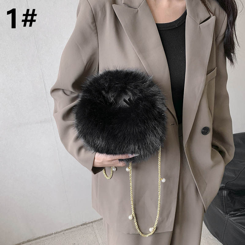 黒 バッグ 黒ファー丸型ショルダーバッグ上品レディース秋冬