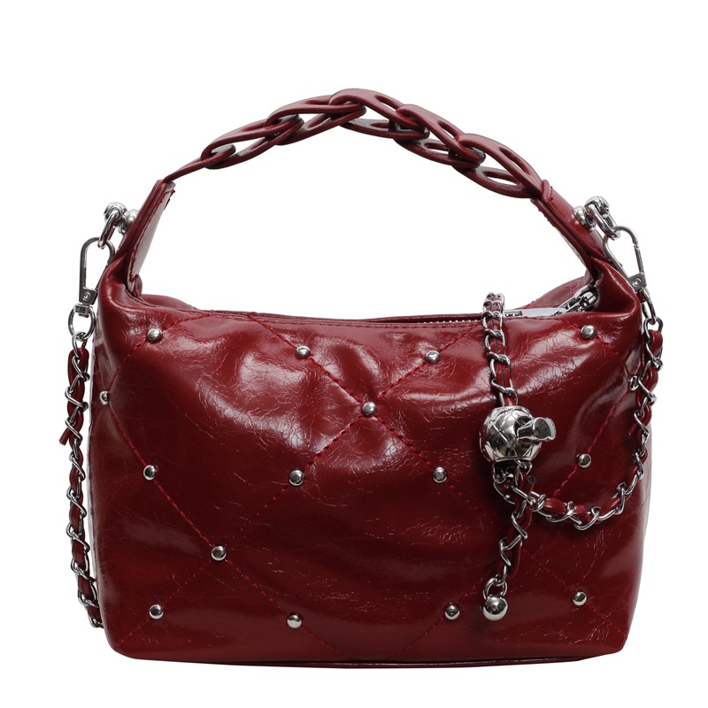 黒 バッグ 黒レザー風ハンドバッグ チェーン付き大容量ショルダー鞄