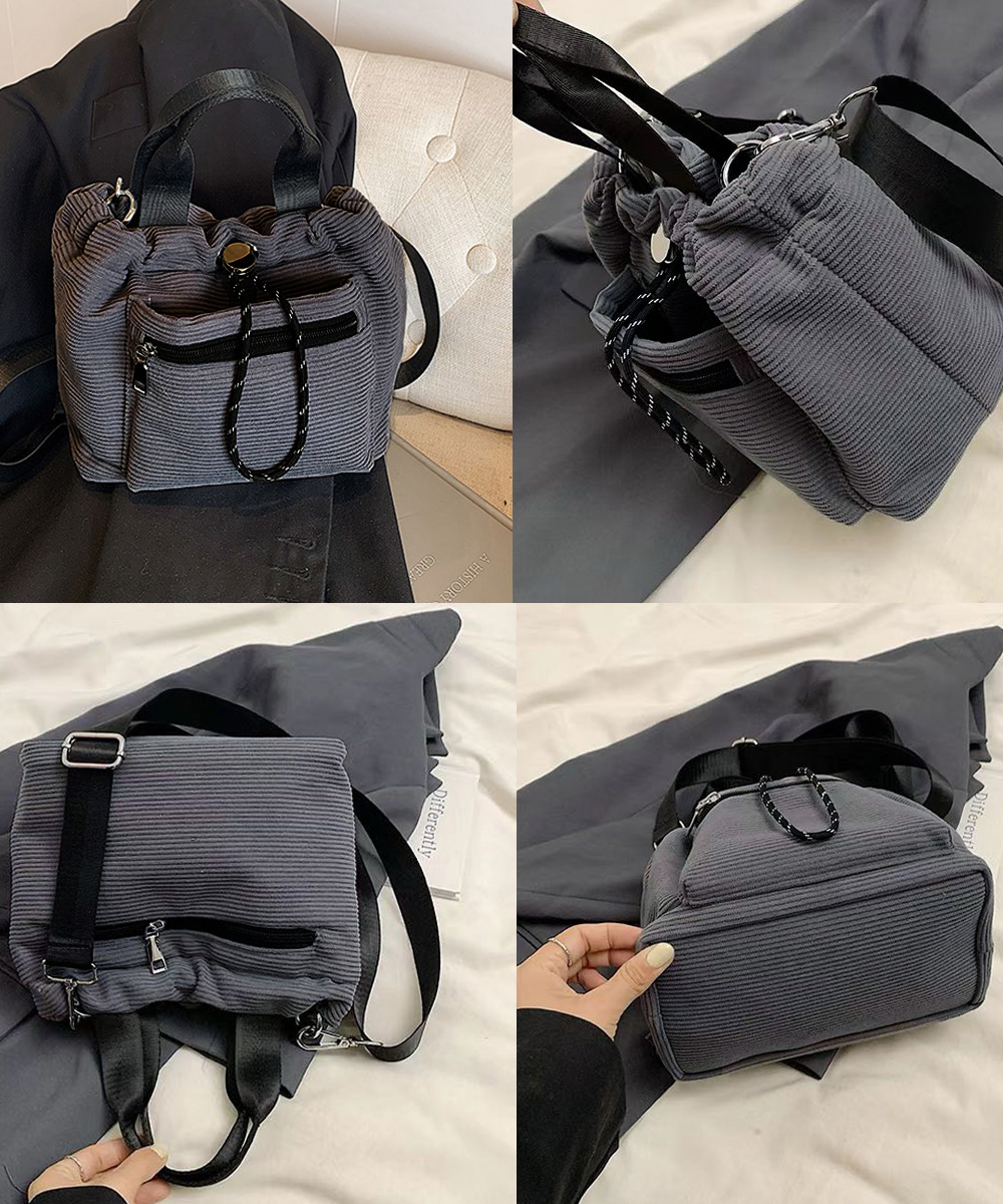 黒 バッグ コーデュロイ巾着ショルダーバッグ小さめ