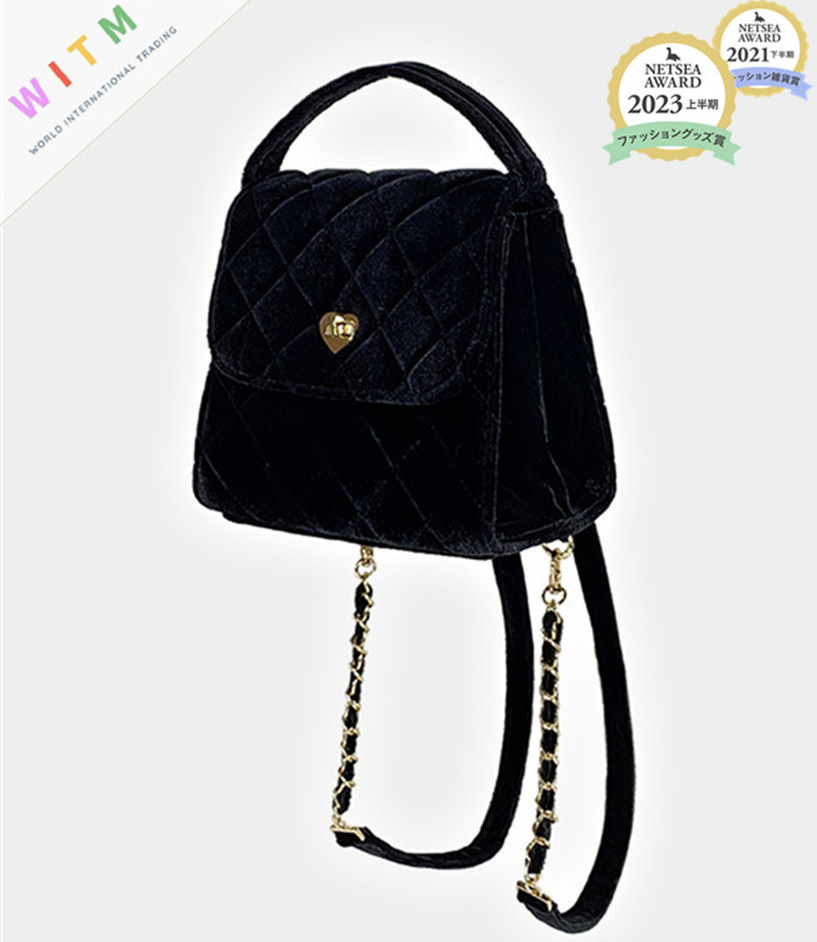 黒 バッグ 新作黒ベロアキルティングハンドバッグリュック二通り