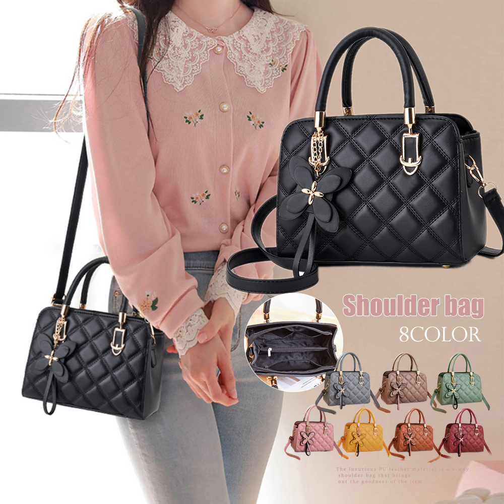 黒 バッグ キルティング合皮ハンドバッグ斜め掛け2way