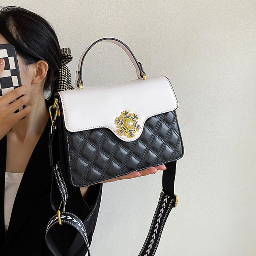 黒 バッグ キルティング ショルダーバッグ 黒 白 配色 二つ折り
