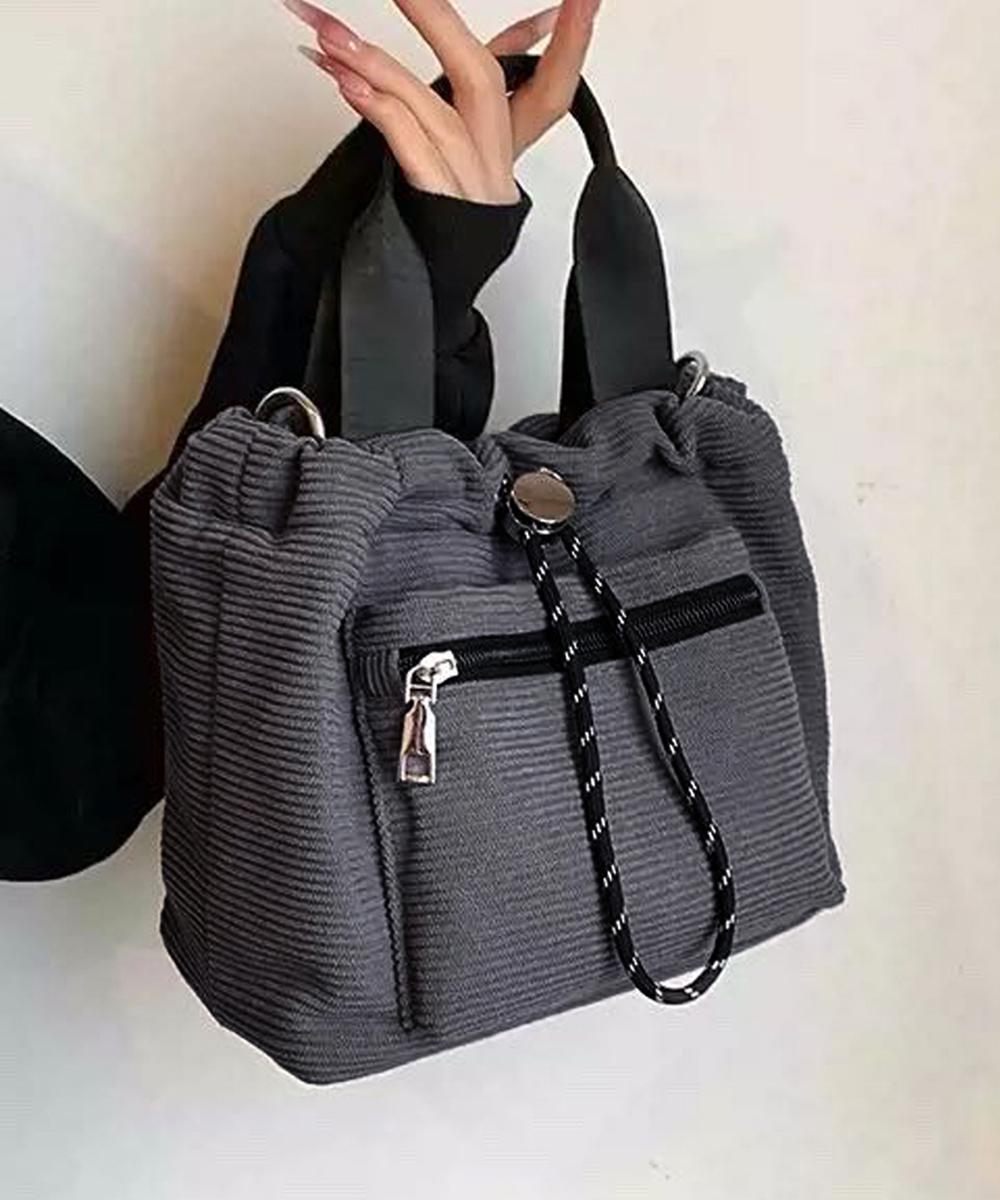 黒 バッグ コーデュロイ巾着ショルダーバッグ小さめ