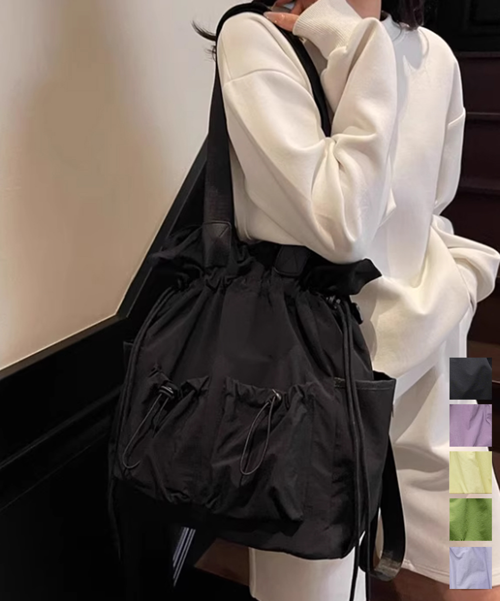 黒 バッグ 黒色二通り使い巾着型鞄 軽量大容量