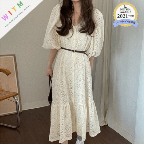 レース 服 レース透かし彫りワンピース体型カバーロング丈