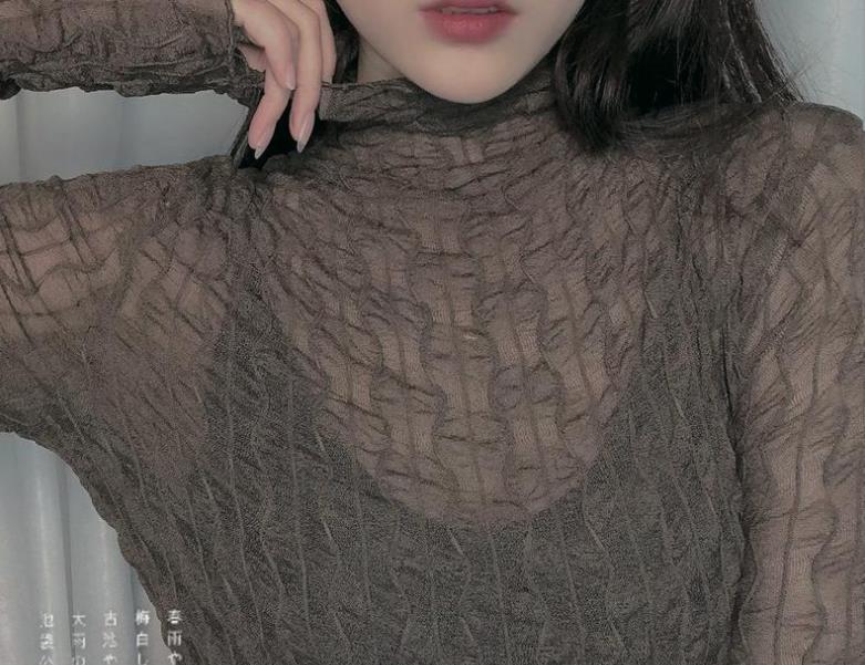 レース 服 レース ハイネック 長袖 インナー トップス 韓国風 伸縮性