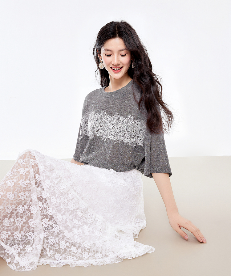 レース 服 花模様レース飾りゆったりトップス