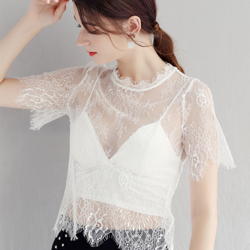 レース 服 花柄シースルーレーストップス