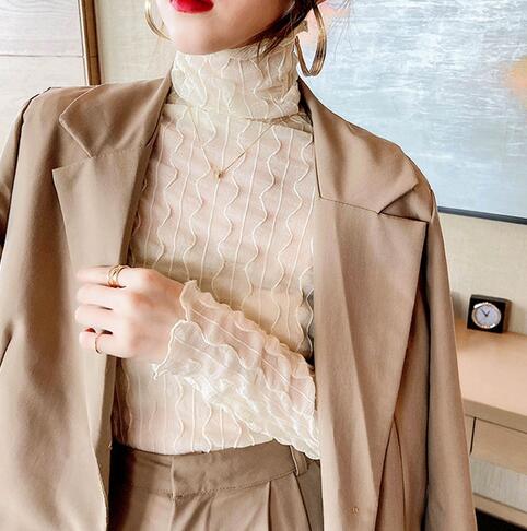 レース 服 エレガント レース ハイネック 長袖 トップス