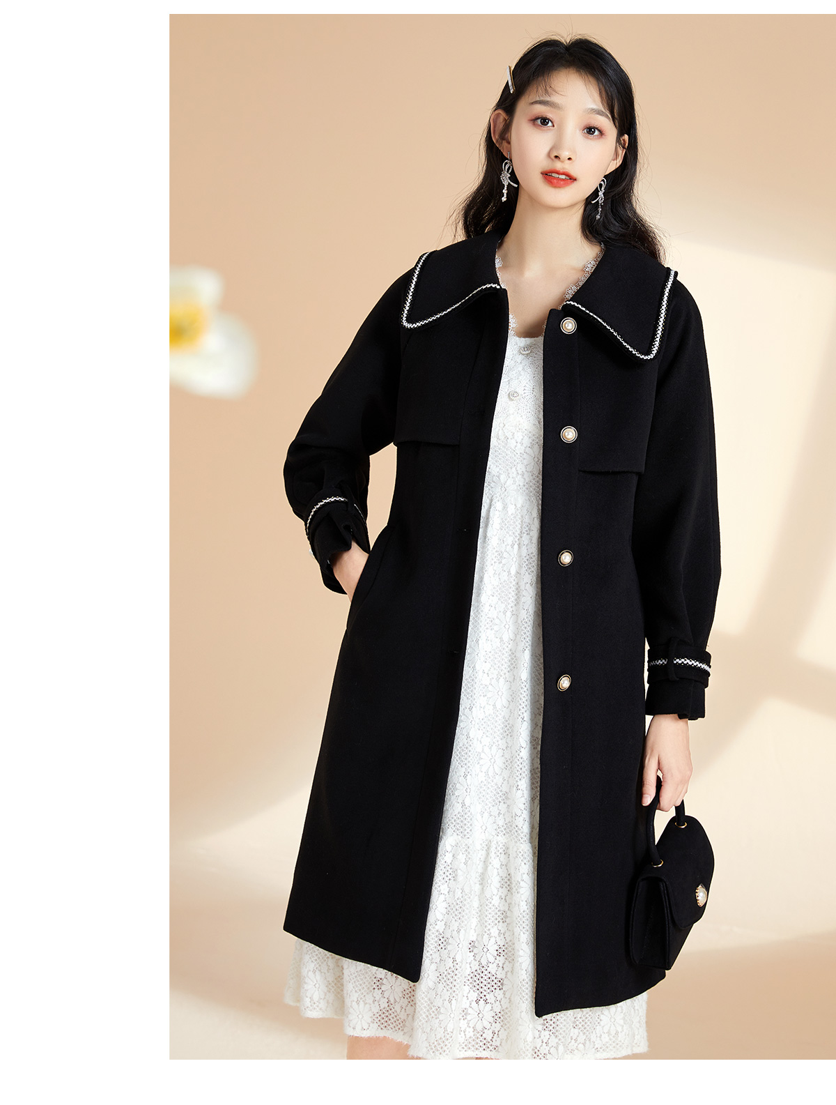 レース 服 花柄レース 長袖フレアワンピース