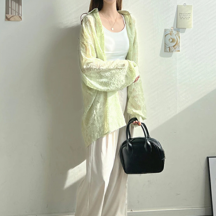 レース 服 春夏新作レース長袖シャツ日焼け止め体型カバートップス