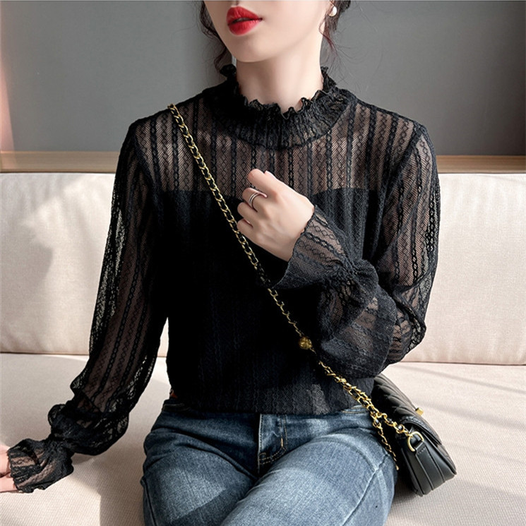 レース 服 秋冬新作 レース ハイネック トップス 上品 着回し抜群