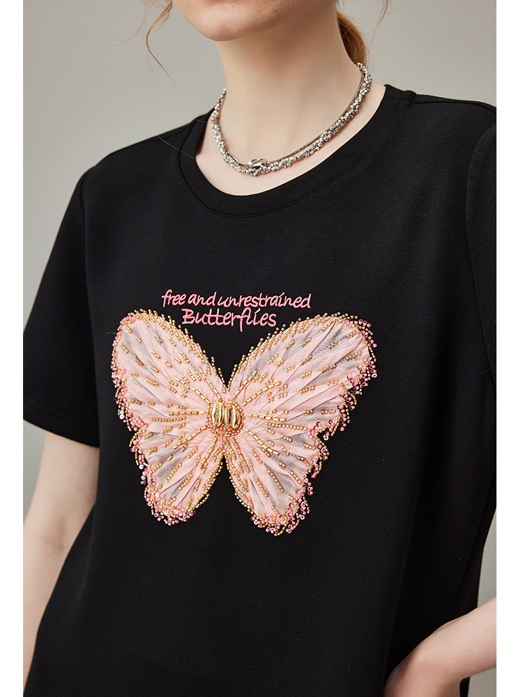 レース 服 蝶々刺繍レース裾ワンピース