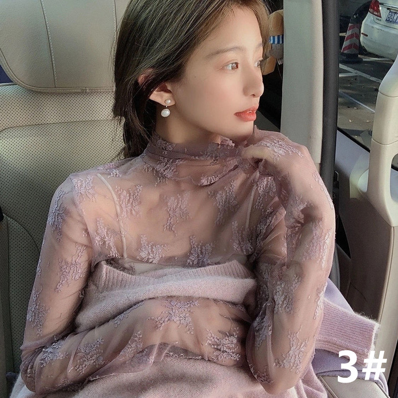 レース 服 花柄透けレース ハイネックインナー 重ね着用レディース