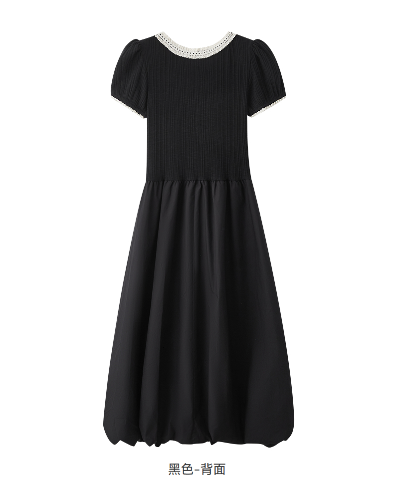 レース 服 上品リボン付きレース襟ワンピース
