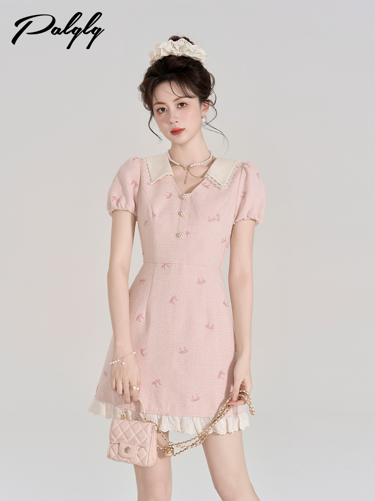 レース 服 乙女心くすぐる刺繍襟レースワンピース