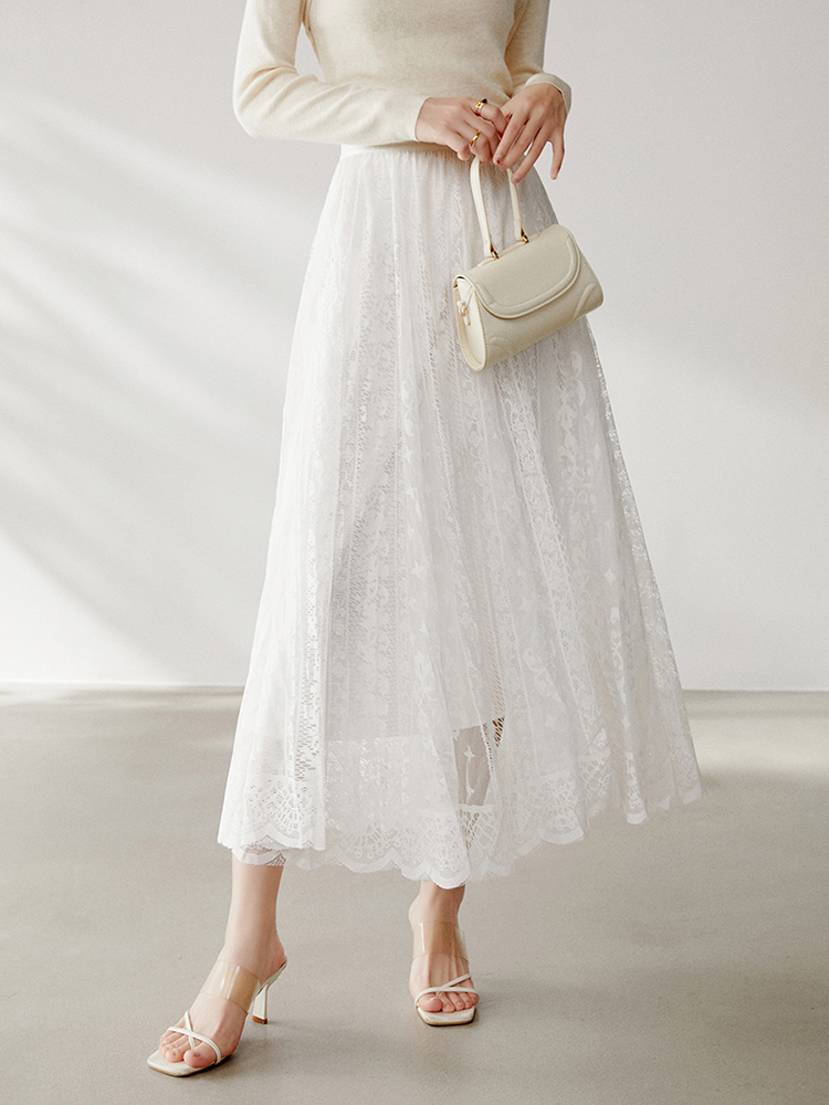 レース 服 花柄レースロングスカート