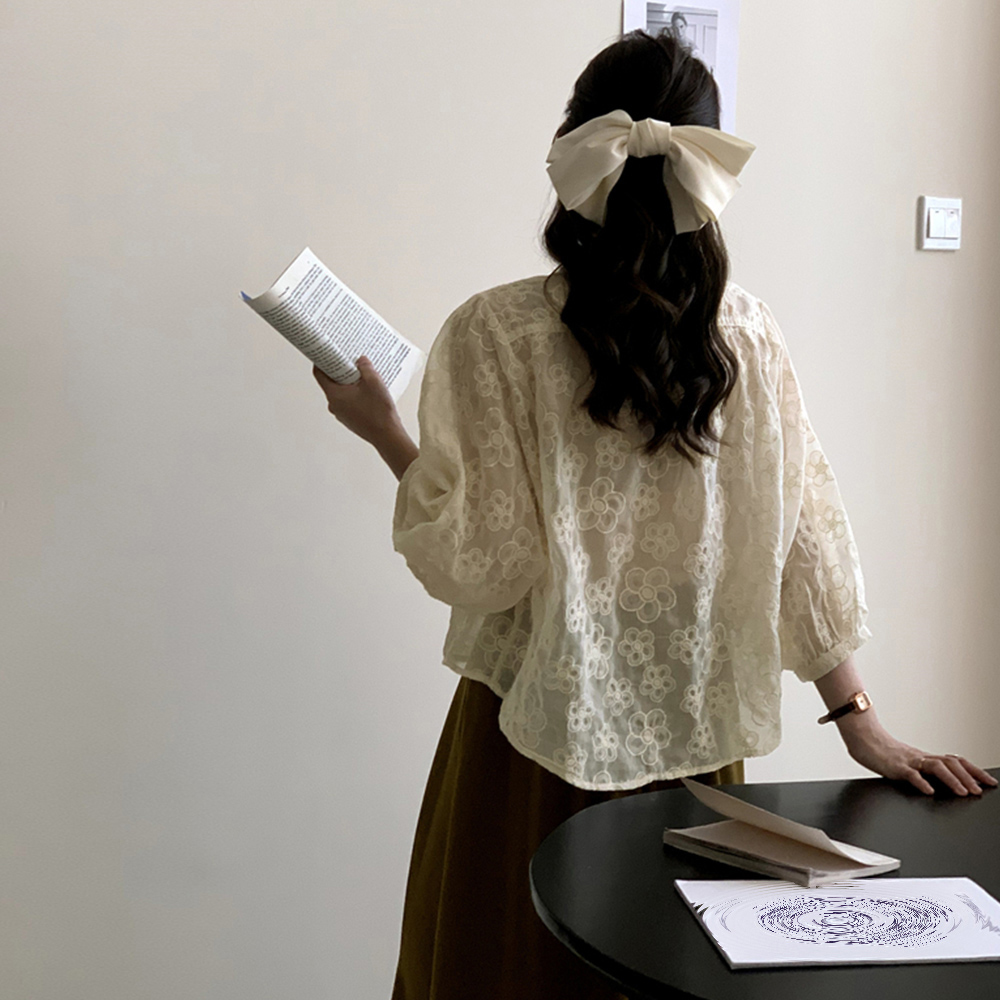 レース 服 花柄刺繍レース長袖ブラウス レディース