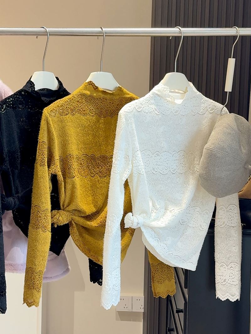 レース 服 新作レース長袖トップス スリムインナー3色展開