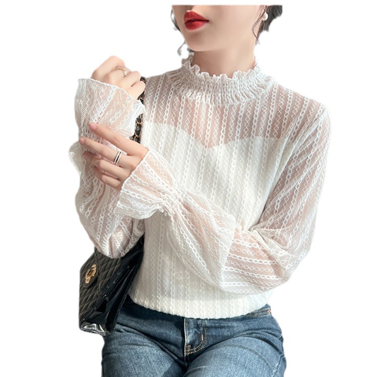 レース 服 秋冬新作 レース ハイネック トップス 上品 着回し抜群