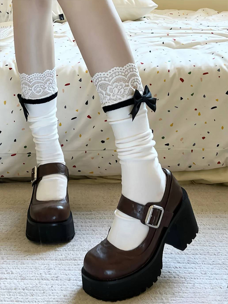 レース 服 優美リボン付きレース靴下