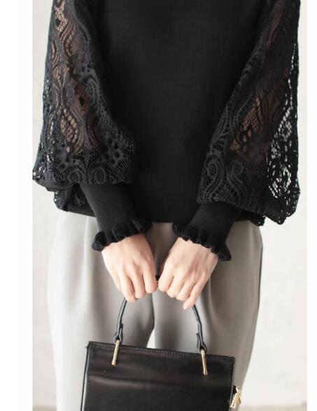 レース 服 秋冬新作レース袖ニットセーター上品カジュアルトップス