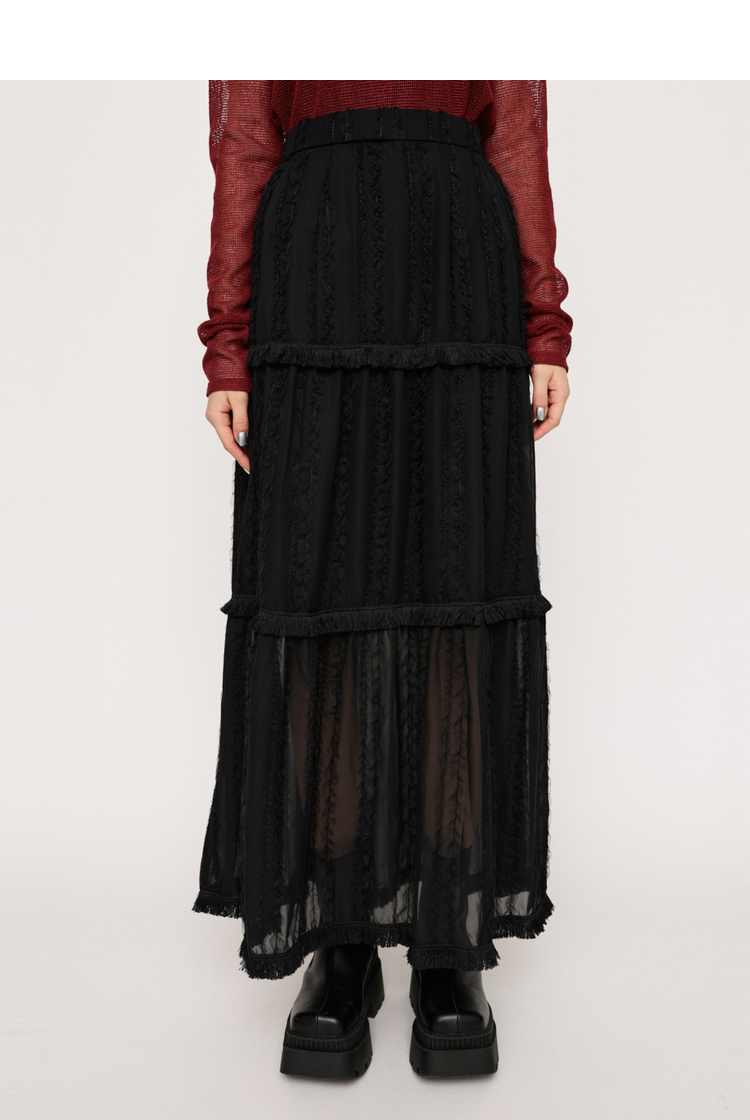 レース 服 透け感たっぷり 三段フリルロングスカート