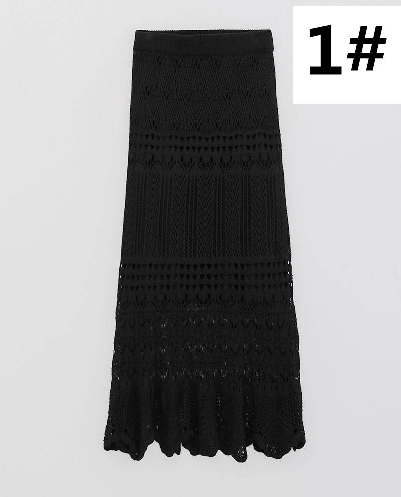 レース 服 春夏新作 透かし編み レースニットスカート ロング丈 女性用