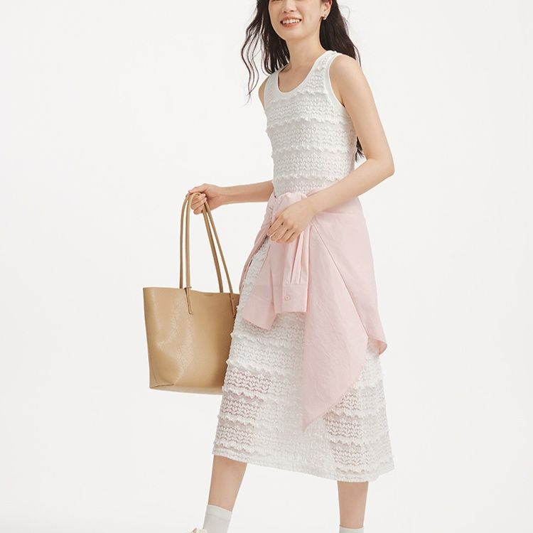 レース 服 透かし編みノースリーブレースワンピース