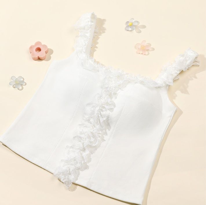 レース 服 フリルレース装飾キャミソールトップス
