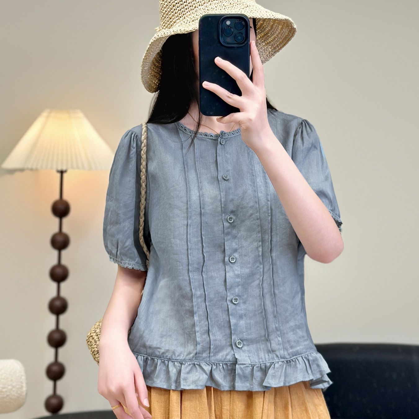 レース 服 繊細レース飾り裾フリルブラウス