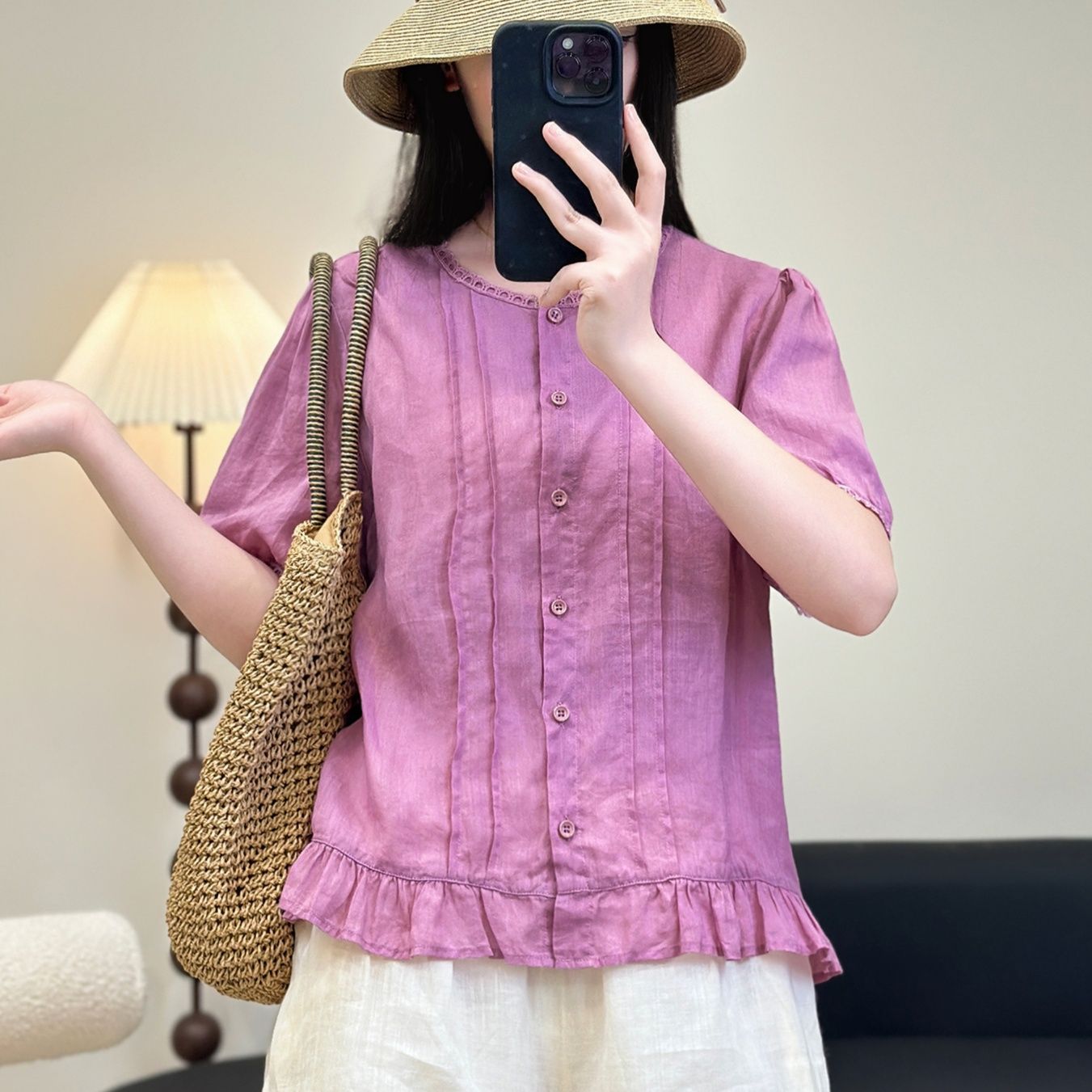 レース 服 繊細レース飾り裾フリルブラウス