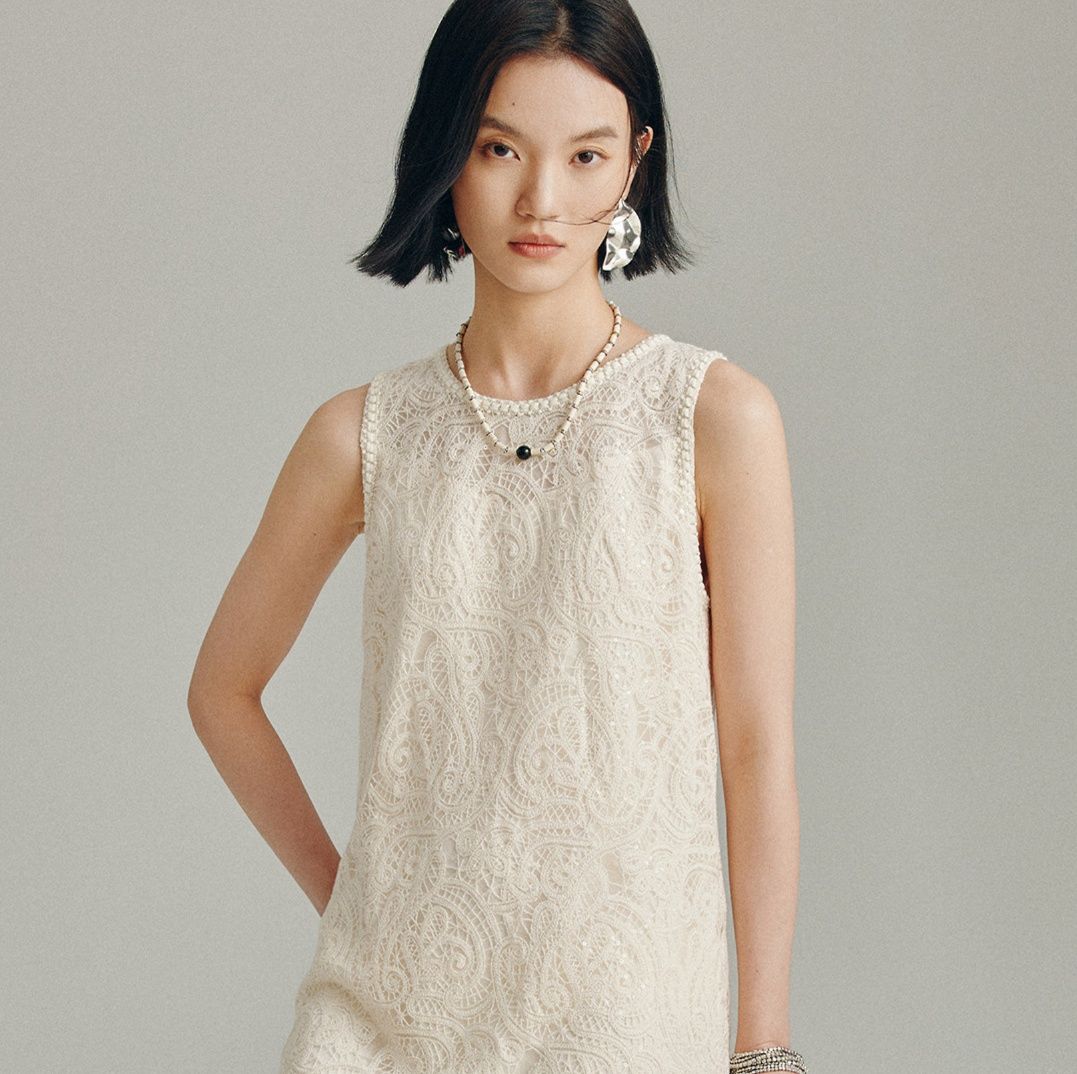 レース 服 優美レース模様ノースリーブワンピース
