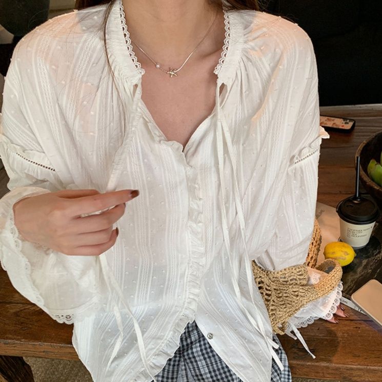 レース 服 フリル袖レースブラウス