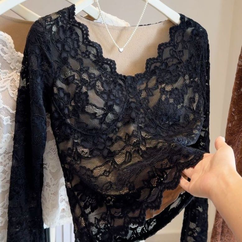 レース 服 レース長袖インナートップス裏起毛韓国風３色