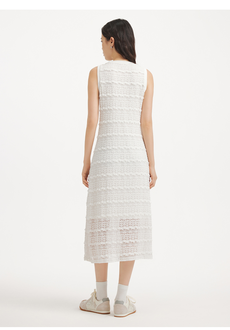 レース 服 透かし編みノースリーブレースワンピース