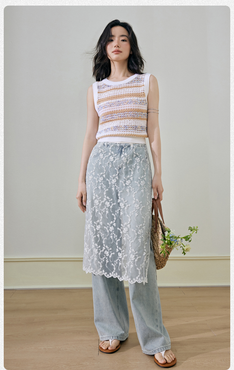 レース 服 花柄刺繍レースのスカートレイヤード