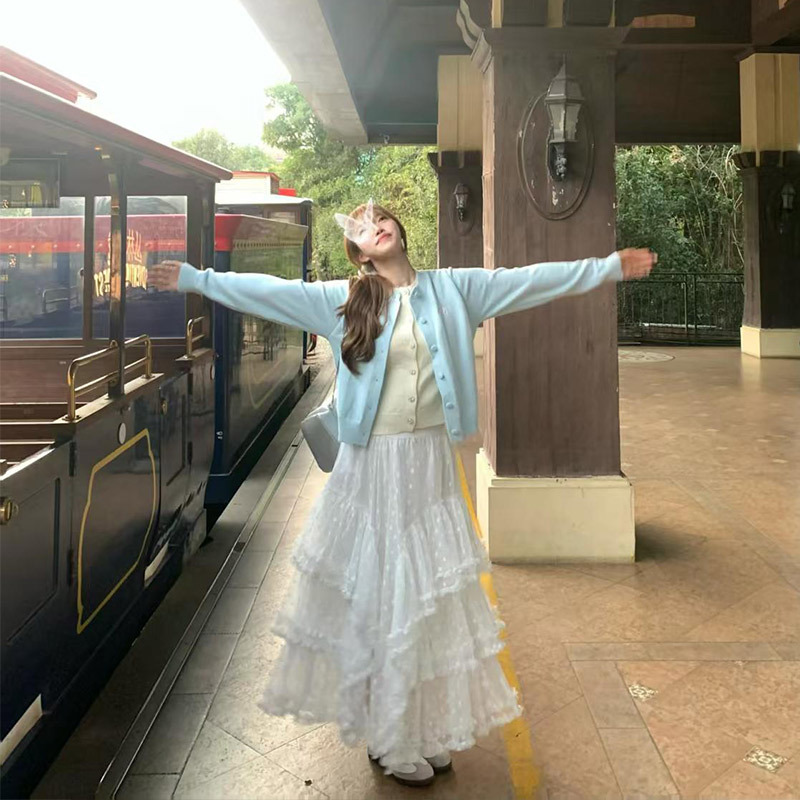 レース 服 ふんわり重ね層レースロングスカート