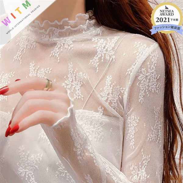 レース 服 花柄レース透け感ハイネックインナー長袖